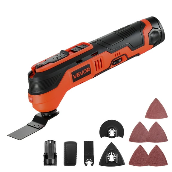 VEVOR Cordless Oscillating Tool, 12V Multitool Oscillating Saw Tool with 6 Variable Speeds 6000 - 17500 OPM,3.2 Oscillation Angle,2.0Ah Battery Pack & Charger,8PCS Saw Accessories & LED Work Light