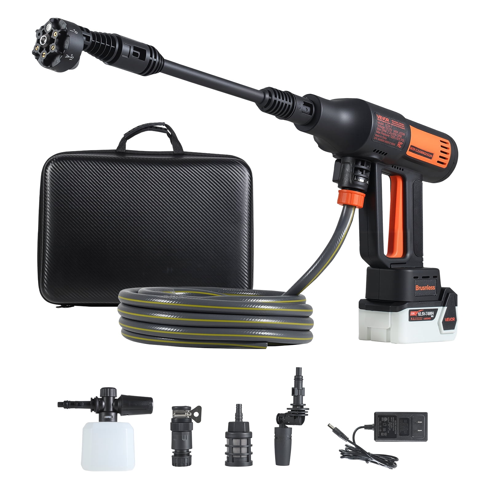 VEVOR Cordless Pressure Washer, 1200PSI MAX Portable Pressure Washer with Brushless Motor,  6-in-1 Nozzle & Water Hose, 4 Speed Adjustable,Battery Powered Handheld Power Cleaner for Home Garden Patio