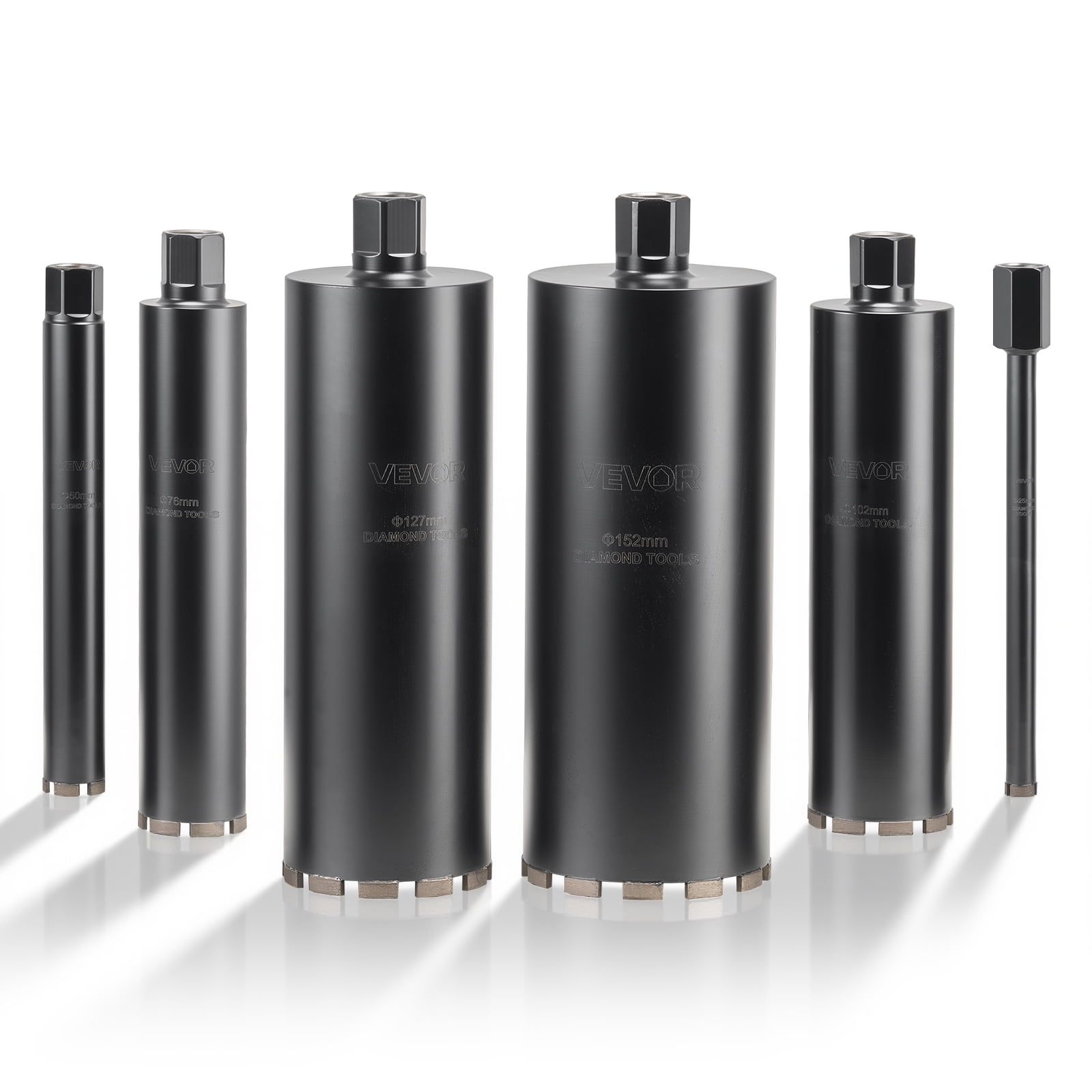 VEVOR Core Drill Bit, 6 Pieces, 1/2/3/4/5/6 inch Diameter, 14 in Drilling Depth, 1-1/4 in-7 Internal Thread, High-Precision Welding, Wet Diamond Core Bit for Reinforced Concrete, Bricks, and Masonry
