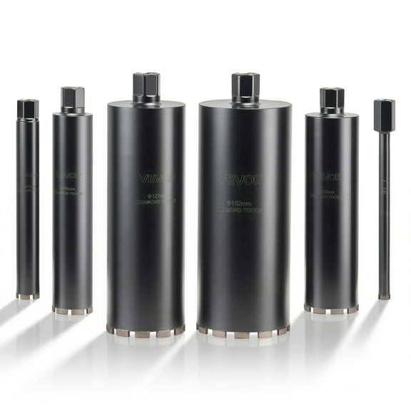 VEVOR Core Drill Bit, 6 Pieces, 1/2/3/4/5/6 inch Diameter, 14 in Drilling Depth, 1-1/4 in-7 Internal Thread, High-Precision Welding, Wet Diamond Core Bit for Reinforced Concrete, Bricks, and Masonry
