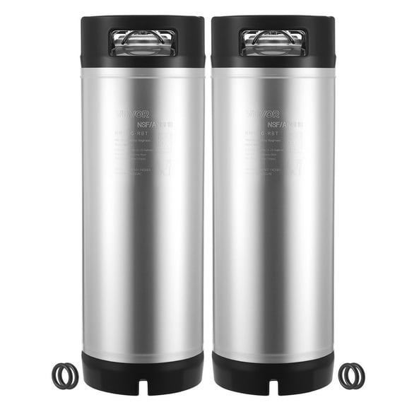 Corny Keg, 5 Gallon Ball Lock Keg, SUS304 Cold Brew Kegs with Dual Rubber Handles & Heavy-Duty Rubber Bottom, Brewing Equipment for Home Brewing Party, 2 PCS