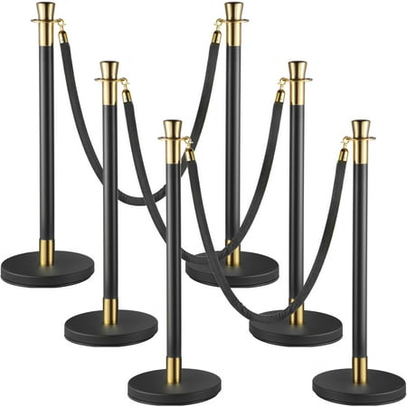 VEVOR Safety Stanchion, 6 Pieces Stanchion Set, 5 ft/1.5 m Black Velvet Rope, Black Crowd Control Barrier with Sturdy Concrete and Metal Base – Easy Connect Assembly