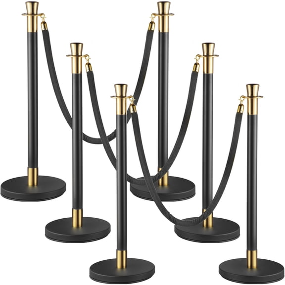 VEVOR Safety Stanchion, 6 Pieces Stanchion Set, 5 ft/1.5 m Black Velvet Rope, Black Crowd Control Barrier with Sturdy Concrete and Metal Base  Easy Connect Assembly