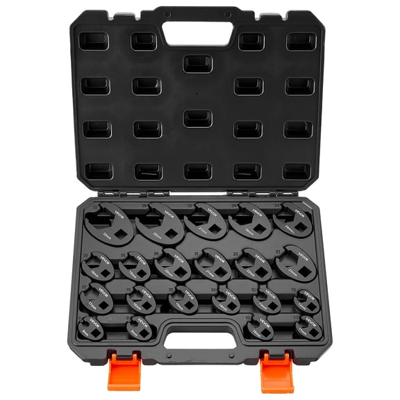 VEVOR Crowfoot Wrench Set, 1/2" and 3/8" Drive, 21-Piece Metric Dual-Drive Flare Nut Crows Foot Wrenches, with Storage Case, Dual Size Markings on Tools and Case, for Maintenance