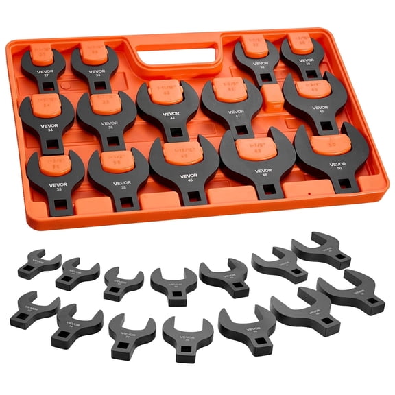 VEVOR Crowfoot Wrench Set, 1/2" Drive, 14-Piece Metric 27 to 50 mm Crows Foot Wrenches, with Storage Tray, Dual Size Markings on Tools and Tray, for Auto Maintenance or Repairs