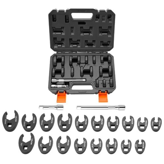VEVOR Crowfoot Wrench Set, 3/8" Drive, 20-Piece Metric and SAE Size Flare Nut Crows Foot Wrenches, with Storage Case, Dual Size Markings on Tools and Case, for Auto Maintenance