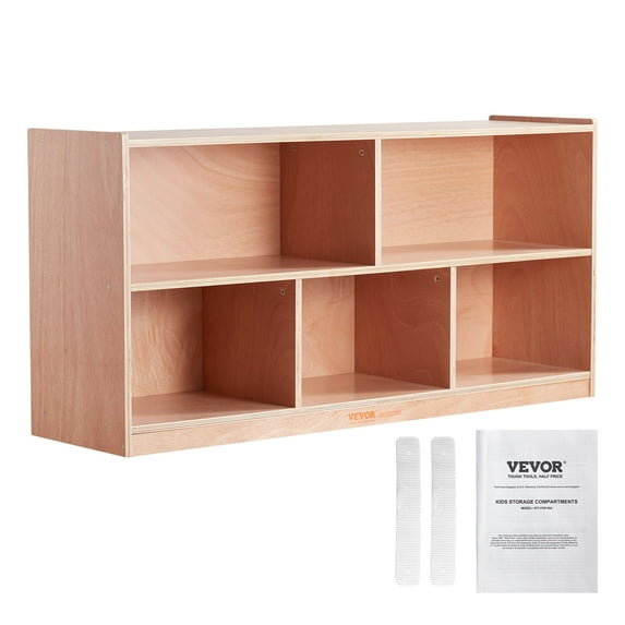 VEVOR Cubby Mobile Tray Storage Cabinet, 5-Compartment Cubby Storage Shelf, Cubby Storage Cabinet 2-shelf, Classroom Cubbies, Classroom Furniture for Home, Daycare and Preschool, Natural