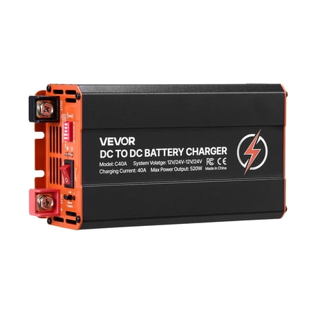 VEVOR DC to DC Battery Charger, 520W, 40A Alternator Charger, Fast DC-DC Charging for Portable Power Stations, Compatible with LiFePO4 Lead-Acid AGM GEL Batteries, 12V/24V-12V/24V, for RV Home Backup