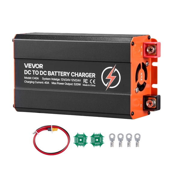 VEVOR DC to DC Battery Charger, 520W, 40A Alternator Charger, Fast DC-DC Charging for Portable Power Stations, Compatible with LiFePO4 Lead-Acid Agm Gel Batteries, 12V/24V-12V/24V, for RV Home Backup
