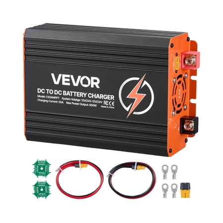 VEVOR DC to DC Charger with MPPT, 650W, 50A On-Board Battery Charger, Solar Panel/Alternator Dual Input, Smart Multi-Stage Charging for LiFePO4 Lead-Acid Batteries, 12V/24V-12V/24V,for RV Home Backup