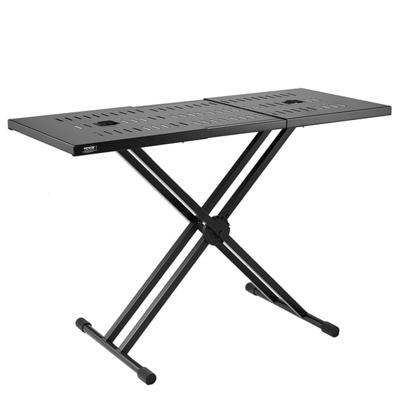 VEVOR DJ Table Stand, (32"-43") x 18" Portable DJ Laptop and Controller Stand, Lightweight DJ Desk DJ Booth Adjustable Height DJ Stand, Foldable Double-X Keyboard Stand & Tabletop, Audio Mixer Stand