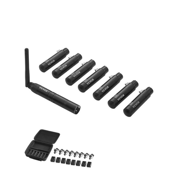 VEVOR DMX Wireless Receiver, 7 Receivers & 1 Transmitter, 2.4G ISM Band, 656 ft Transmission Range, with Bag and Adapter, Wireless Stage Lighting Control, for LED Stage Party DJ Bar Lighting, Black