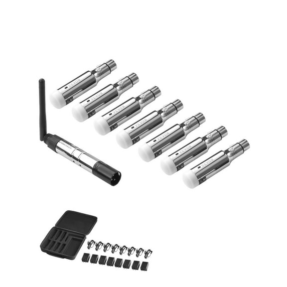 VEVOR DMX Wireless Receiver, 7 Receivers & 1 Transmitter, 2.4G ISM Band, 656 ft Transmission Range, Rechargeable Battery, Wireless Stage Lighting Control, for LED Stage Party DJ Bar Lighting, Silver