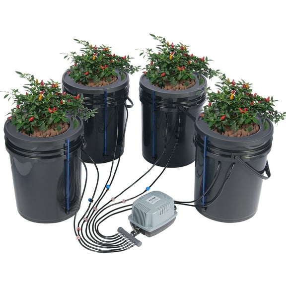 VEVOR DWC Hydroponics Grow System, Hydroponic Growing System with Top Drip Kit, Deep Water Culture 5-Gallon 4 Buckets, with Air Pump, Air Stones and Water Level Device for Leafy Vegetables