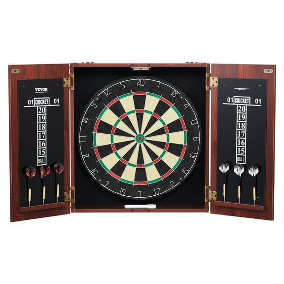 VEVOR Dartboard and Cabinet Set, Ready-to-Play Bundle Official Size Dartboard Cabinet, Steel Tip Dart Hideaway Cabinet, Features Easy Assembly, Complete with All Accessories,Perfect for Cricket Games