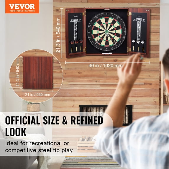 Dartboard and Cabinet Set Official Size Complete Accessory Steel Tip Dart