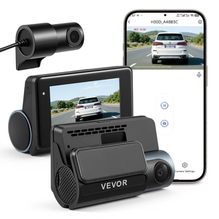 VEVOR Dash Cam Front and Rear, 4K+1080P, WiFi APP Control, Dual Channel Dash Camera for Cars with Built-in GPS, G-Sensor, Front 123° & Rear 125°, 3" Large Screen, Loop Recording, and Parking Mode