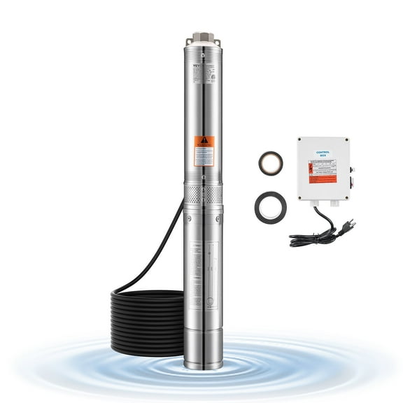 VEVOR Deep Well Submersible Pump,1 HP Output Power, 115V, 31.7 GPM Flow 207 ft Head, with 32.81 ft Cord External Control Box, Stainless Steel Water Pump, for Industrial Irrigation and Home Use, IP68