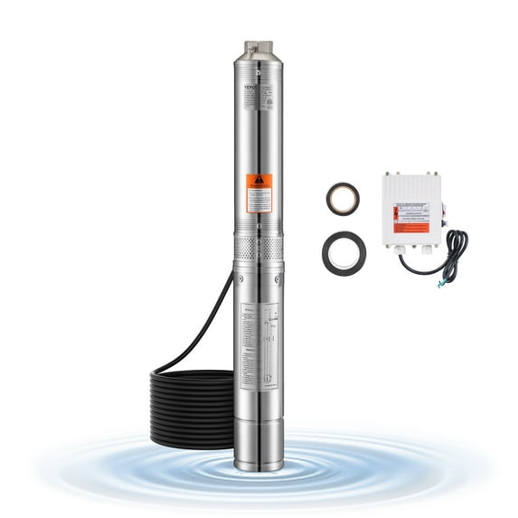 VEVOR Deep Well Submersible Pump,1 HP Output Power, 230V, 31.7 GPM Flow 207 ft Head, with 32.81 ft Cord External Control Box, Stainless Steel Water Pump, for Industrial Irrigation and Home Use, IP68