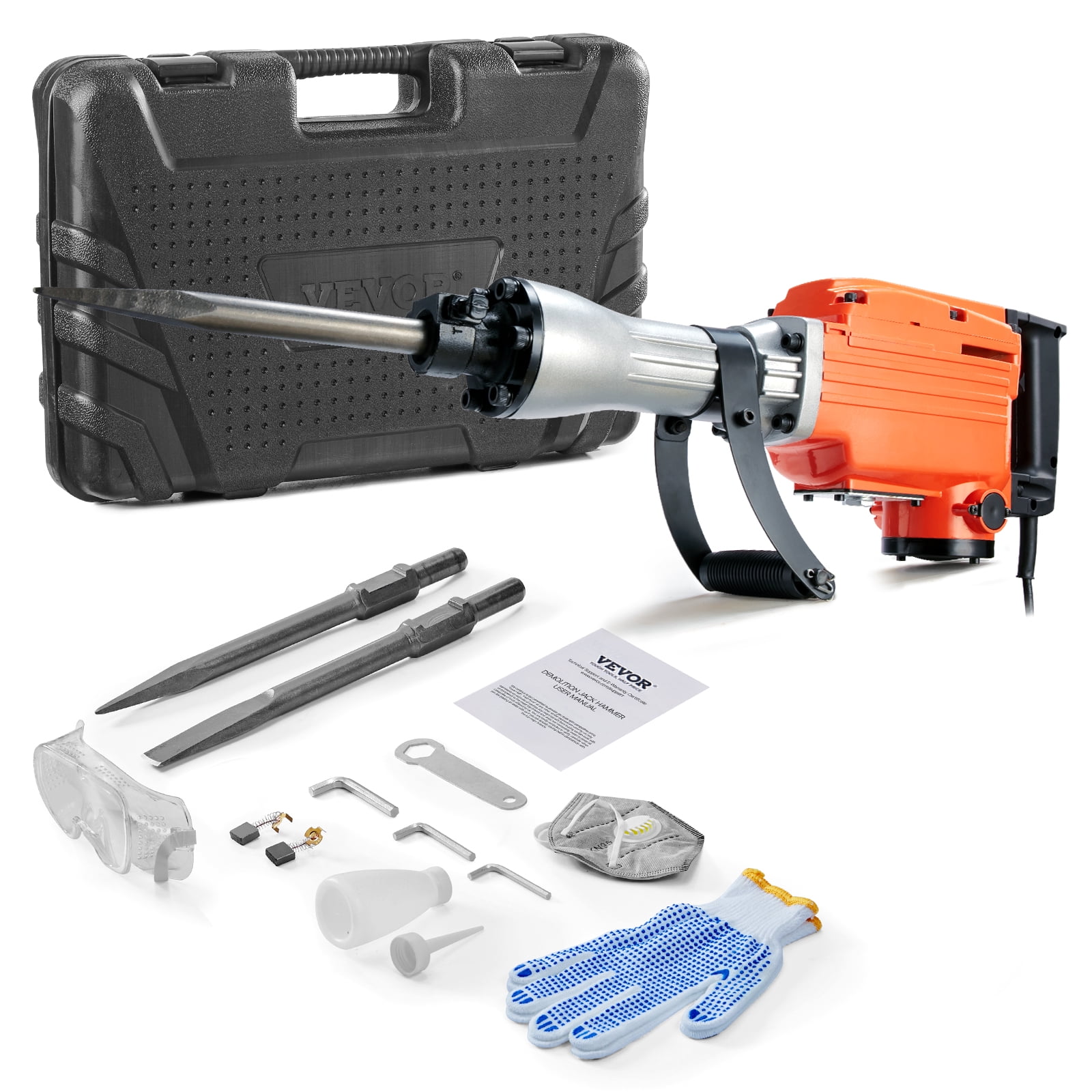VEVOR Demolition Jack Hammer, 2200W Electric Jackhammer Heavy Duty, 1350 BPM Concrete Breaker, 2pcs Chisels Bit Chipping with Case