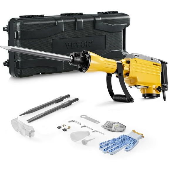 VEVOR Demolition Jack Hammer, 2200W Electric Jackhammer Heavy Duty, 1350 BPM Jack Hammer Concrete Breaker, with 1 Point Chisel, 1 Flat Chisel, Storage Case, Gloves and Goggles, for Demolition
