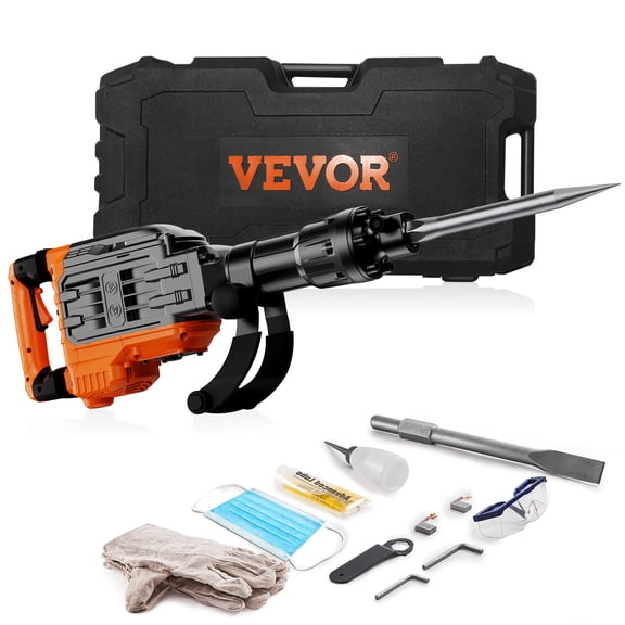 VEVOR Demolition Jack Hammer, 3500W Jack Hammer Concrete Breaker, 2pcs Chisel with Gloves & 360 ° C Swiveling Front Handle for Trenching, 1900 BPM Heavy Duty Electric Jack Hammer, Black