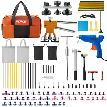 VEVOR Dent Removal Tool, 98 Pcs Paintless Dent Repair Tools, Led Baffle Board Car Dent Repair Kit, Glue Puller Tabs Dent Puller Kit for Auto Dent Removal, Minor Dents, Door Dings And Hail Damage