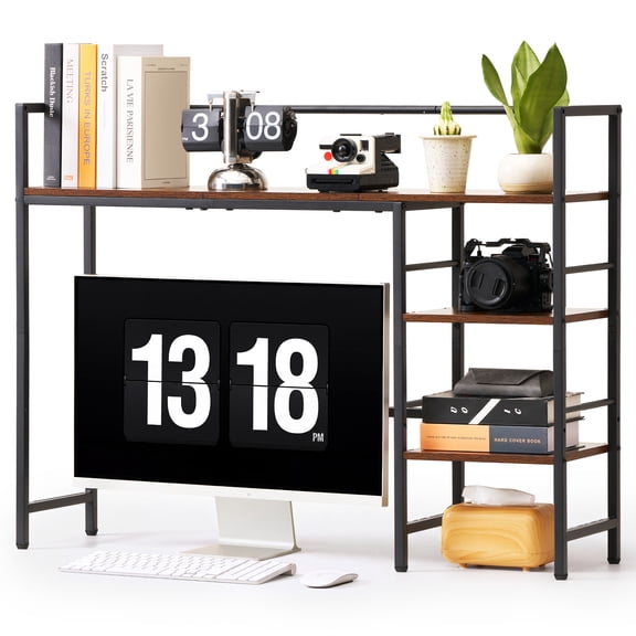 VEVOR Desktop Bookshelf 4-Tier Countertop Storage Hutch for Computer Desk, Metal Frame and Wooden Shelf, with Non-Slip Feet Pads, Multipurpose Desk Hutch Storage Organizer for Dorm, Home, and Office