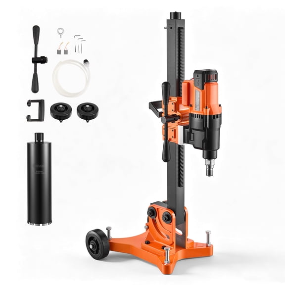 VEVOR Diamond Core Drilling Machine, 0.8-12 in Drilling Capacity, Dry/Wet Concrete Core Drill Rig with 5 in Wet Drill Bit, Tiltable Stand & Wheeled Base, 3200W 800RPM/430RPM, UNC1 1/47 Thread