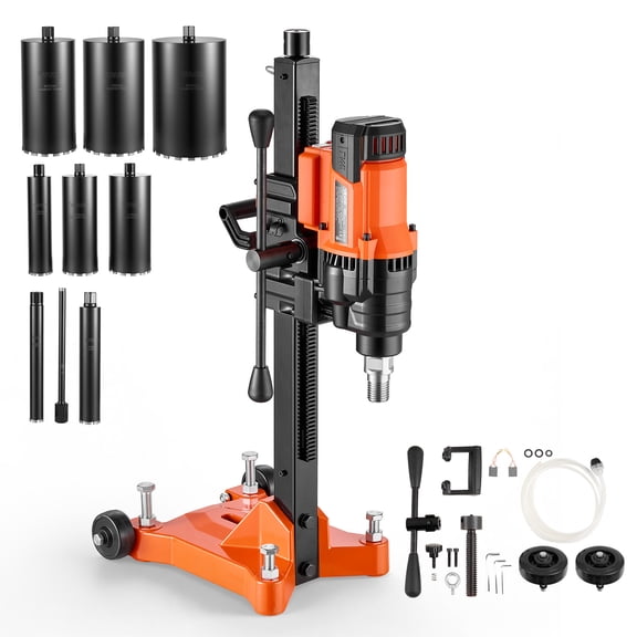 VEVOR Diamond Core Drilling Machine, 0.88 in Drilling Diameter, Rolling Dry and Wet Concrete Core Drill Rig with 8 Drill Bits & Wheeled Stand, 3000W 800 RPM Speed, UNC1 1/47 Thread