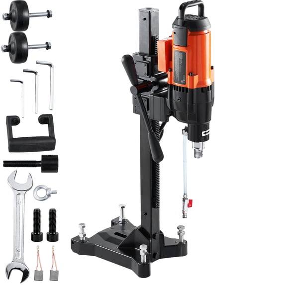 VEVOR Diamond Core Drilling Machine, 10in Wet Concrete Core Drill Rig with Stand Wheels, 750RPM Speed & 1-1/4" Thread & Lifting Handle,10in Drilling Diameter for Concrete Brick Block Stone,2500W