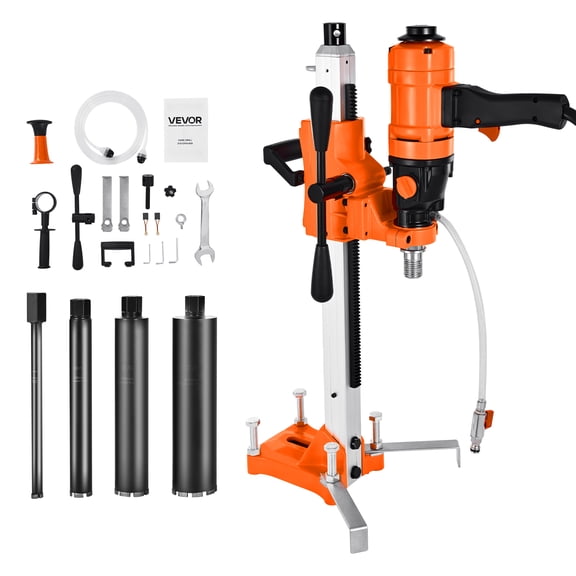 VEVOR Diamond Core Drilling Machine, 8 in Drilling Diameter,2-in-1 Handheld & Stand-Mount Dry and Wet Concrete Core Drill Rig with 4 Drill Bits, 1075/2300 RPM 2-Speed, for Concrete Brick Stone, 1800W