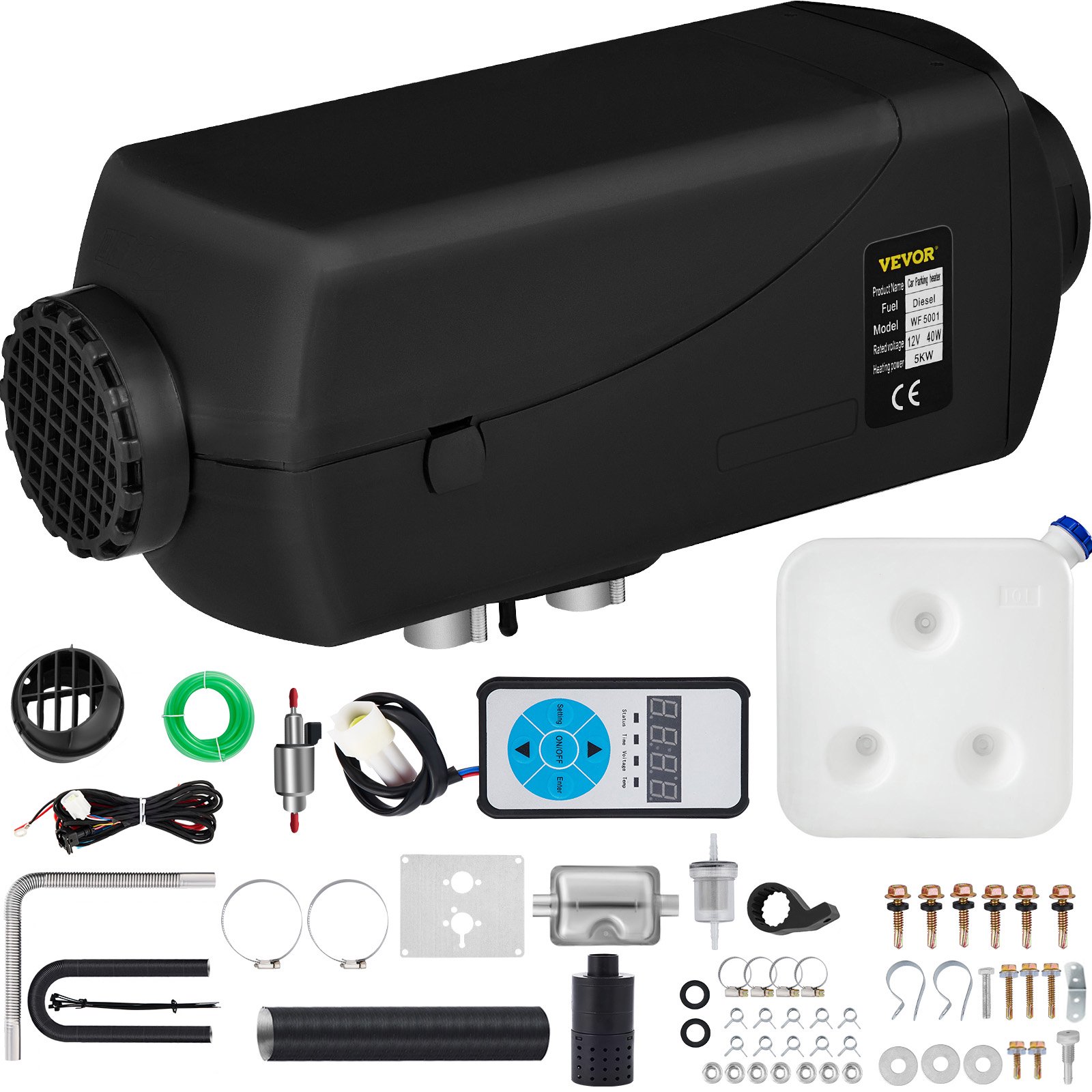 VEVOR Diesel Air Heater DC 12V 5KW Diesel Air Parking Heater Timing  Temperature Control with Silencer for Trailer Trucks Boats - Walmart.com