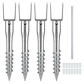 VEVOR No Dig Ground Anchor, 4 pack 3.94 x 2.76 x 27.56 in DIY Screw in Post Stake, Includes 6 Lag Bolts & a Rebar, U-Shape Heavy Duty Steel Post Holder, Great for Mailbox Posts and Fence Posts