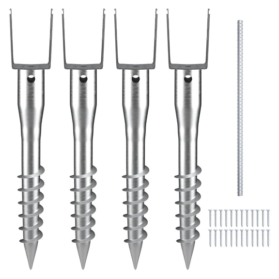 VEVOR No Dig Ground Anchor, 4 pack 3.94 x 2.76 x 27.56 in DIY Screw in Post Stake, Includes 6 Lag Bolts & a Rebar, U-Shape Heavy Duty Steel Post Holder, Great for Mailbox Posts and Fence Posts