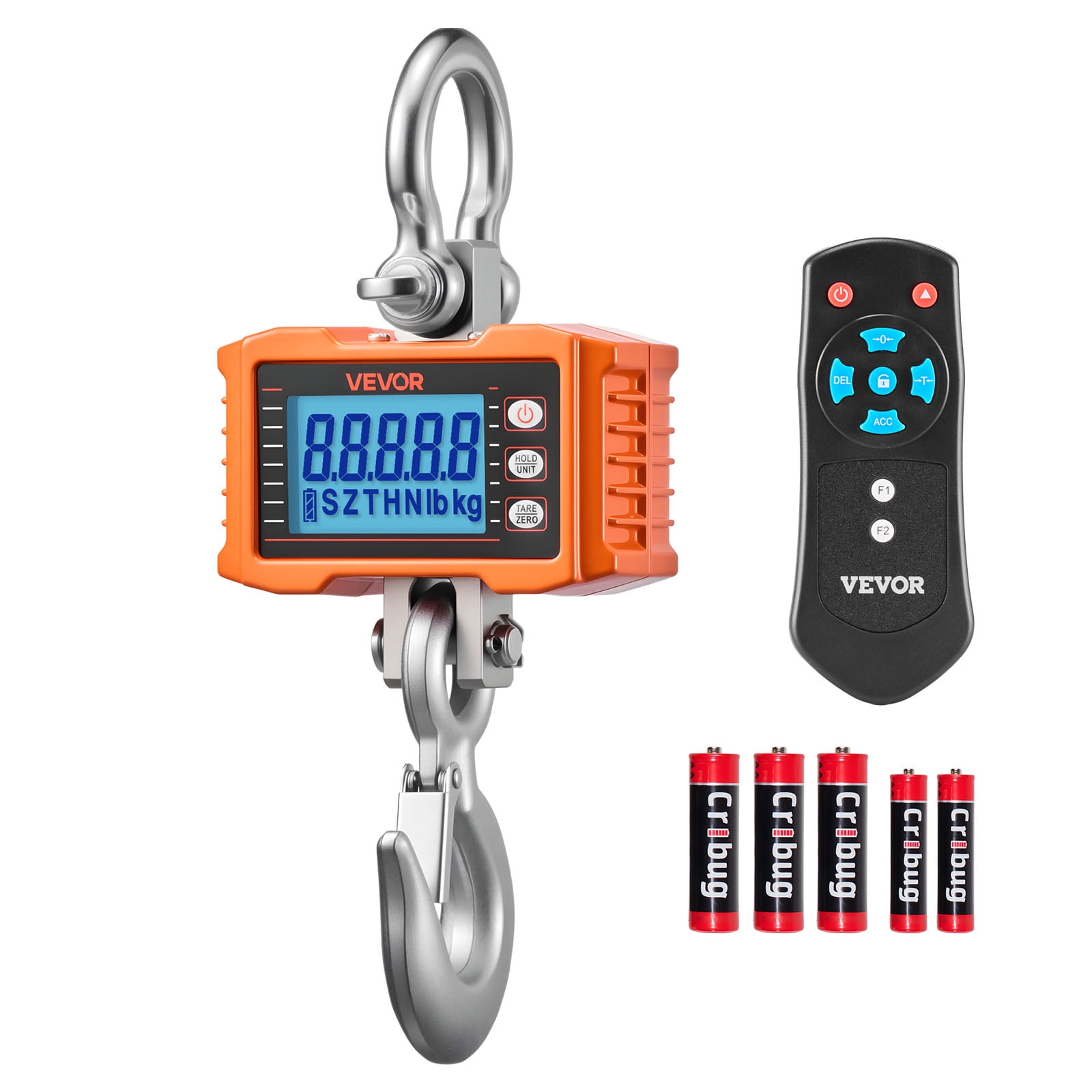 VEVOR Digital Crane Scale, 4400 lbs/2000 kg Max Capacity, Heavy Duty Industrial Hanging Scale with Cast Aluminum Case & LCD Display, 1 lbs Division & 3 Unit Switch, Remote Control for Garage Factory