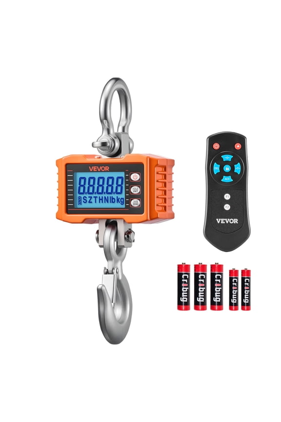 Digital Crane Scale, 4400 lbs/2000 kg Max Capacity, Heavy Duty Industrial Hanging Scale with Cast Aluminum Case & LCD Display, 1 lbs Division & 3 Unit Switch, Remote Control for Garage Factory