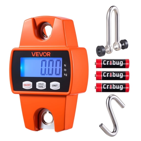 VEVOR Digital Crane Scale, 660 lbs/300 kg Max Capacity, Handheld Hanging Scale with Cast Aluminum Case & LCD Display, 0.1 lbs Division & 3 Unit Switch, Portable Design for Farm Hunting Fishing,Orange