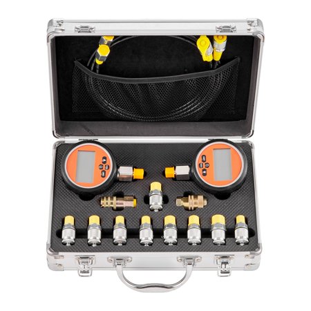 VEVOR Digital Hydraulic Pressure Test Coupling Kit, 10000 PSI Pressure Gauge Manometer Tester with 2 Gauges, 9 Test Couplings, 2 Quick-Release Coupler