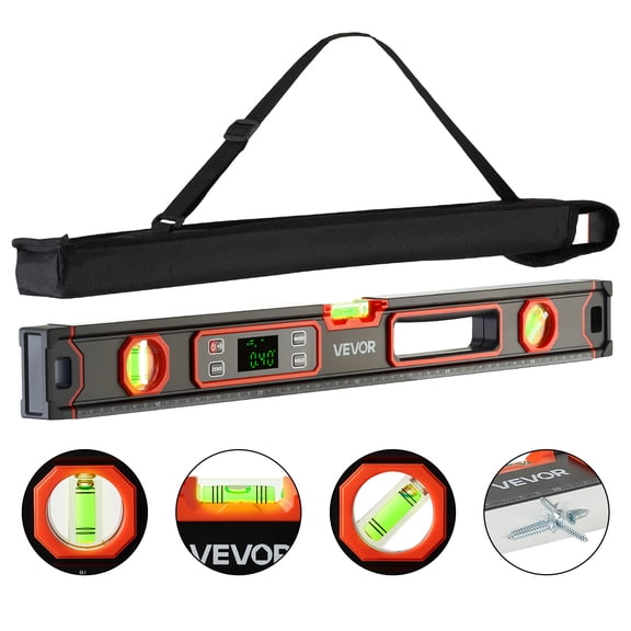 VEVOR Digital Level, 24 in Length, Magnetic Electronic Level with LED Backlit Display, 360 Electronic Leveler Tool with 0/45/90 Bubble Vials,IP54 Rating for Construction Carpentry Home Renovation