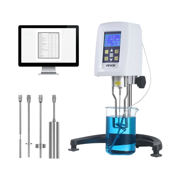 VEVOR Digital Rotary Viscometer, 10-100,000 mPa.s(cP), 2% Accuracy, 100-240V Digital Rotational Viscosity Meter with 4 Rotors and Temperature Probe, LCD Display, Lab Viscometer for Fluid Testing