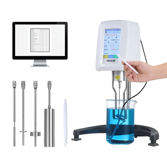 VEVOR Digital Rotary Viscometer, 10-6,000,000 mPa.s(cP), 1% Accuracy, 100-240V Digital Rotational Viscosity Meter with 4 Rotors and Temperature Probe, Touch Screen, Lab Viscometer for Fluid Testing