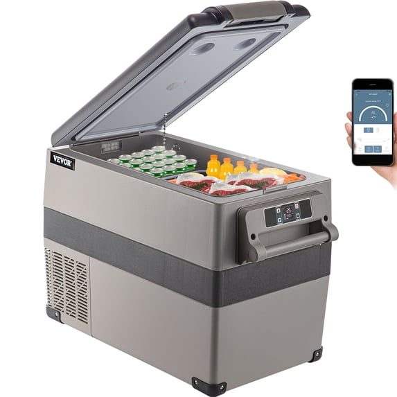 VEVOR 12 Volt Refrigerator, 48 Quart (45L) Fast Cooling Portable Freezer with App Control (-4℉~68℉), Car Fridge with 12/24v DC & 110-240v AC for Travel, Truck, Camping and Home Use, Gray