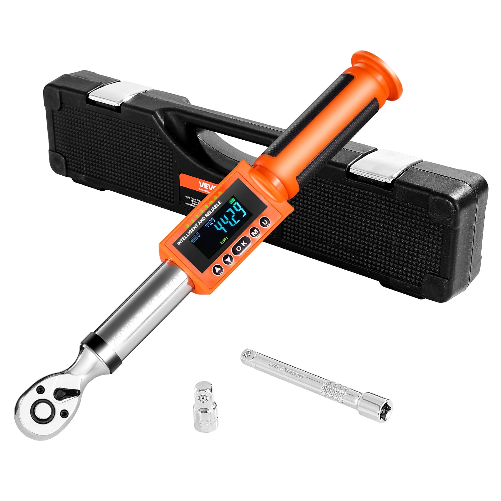 VEVOR Digital Torque Wrench, 3/8-Inch Drive, 4.94–99.57 lbf-ft, 72-Tooth, ±2% Precision Electronic Wrench with Preset Function, Audible Alert, and LED Indicator for Automotive and Motorcycle Use