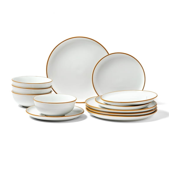 VEVOR Dinnerware Set, Service for 4 (12 PCS), Round Plates and Bowls Sets, Scratch Resistant Ceramic Dinner Ware, Dishwasher and Microwave Suitable Kitchen Dish, for Dessert Salad Soup Pasta, White
