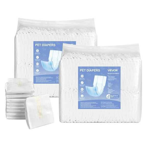 VEVOR Disposable Male Dog Diapers, Super Absorbent Male Dog Wraps, 360  Leak-Proof Belly Bands with Wetness Indicator for Doggies in Heat, Training, Incontinence - M, 96 Count (2 Packs of 48)