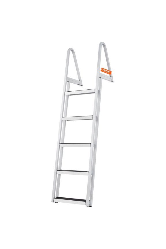 Dock Ladder, Removable Steps, 350 lbs Load Capacity, Aluminum Alloy Pontoon Boat Ladder with 4'' Wide Step & Nonslip Rubber Mat, Easy to Install for Ship/Lake/Pool/Marine Boarding