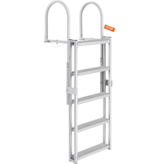 VEVOR Silver Retractable 5 Steps Dock Ladder, Aluminum Alloy, 350 lbs Load Capacity, 66.9 in-78.9 in Adjustable Height