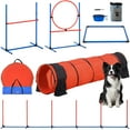 thumbnail image 1 of VEVOR Dog Agility Training Equipment, 5 PCS Set Upgrade with Adjustable High Hurdles,6 Weave Poles,Extended Tunnel,Jump Ring,Pause Box,Whistle,Foldable Bowl,Puppy Obstacle Course Kit, 1 of 9