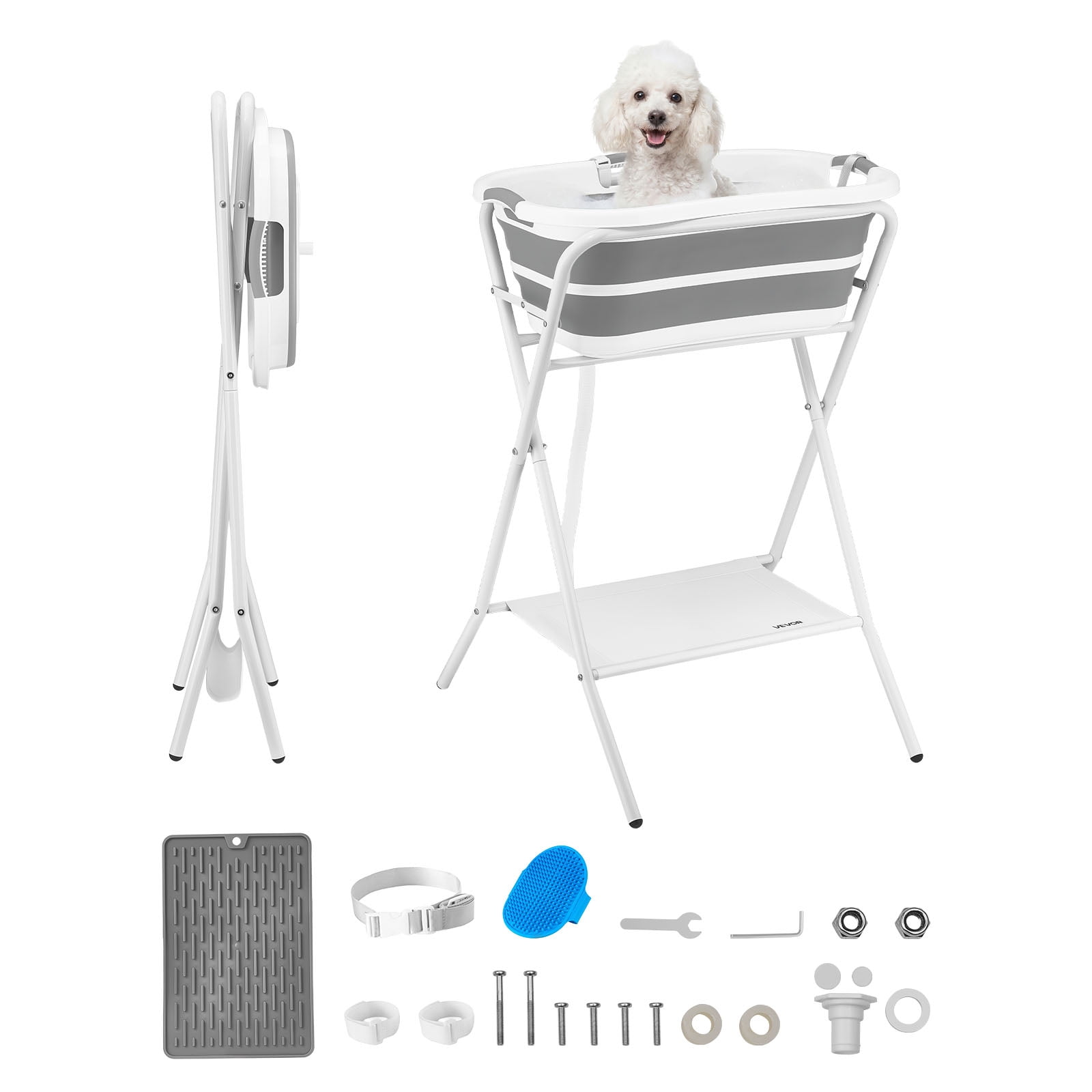 VEVOR Dog Bathtub, Elevated Dog Bath Tub, 2 in 1 Collapsible Pet ...